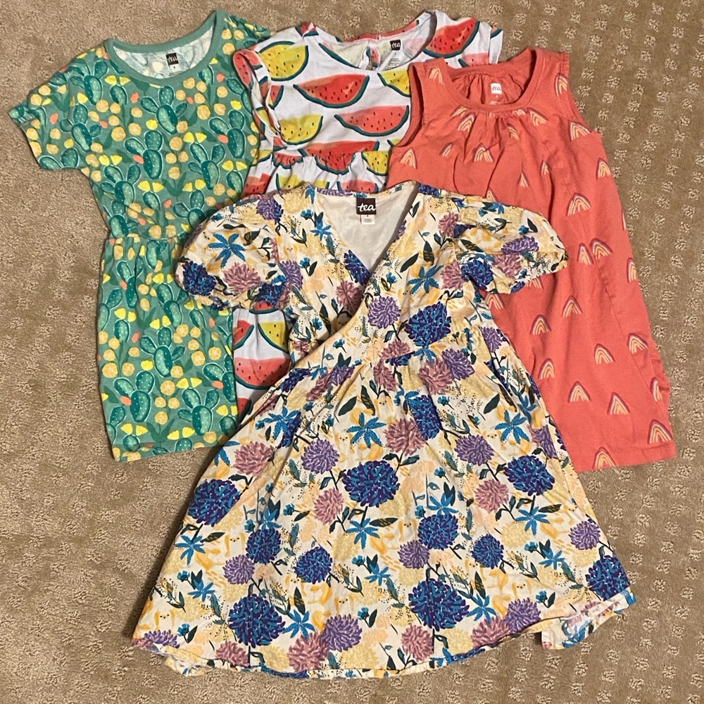Lot of 4 Tea Collection 4T Summer Dresses Toddler Girl EUC!